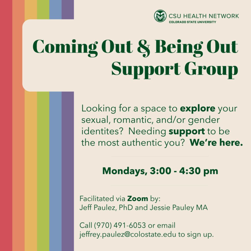 Coming Out & Being Out Support Group flier.