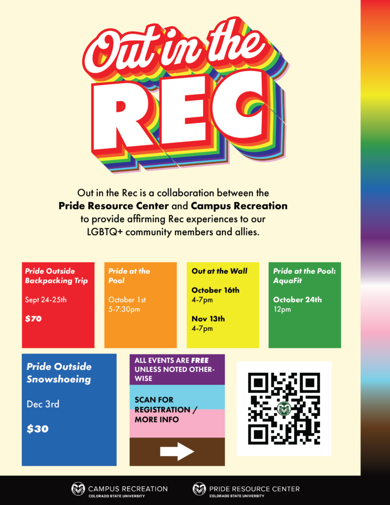 Pride Outside poster, retro rainbow letters. all text below.
