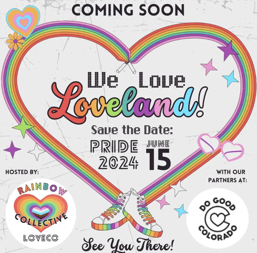 rainbow heart and rainbow converse image for Loveland Pride